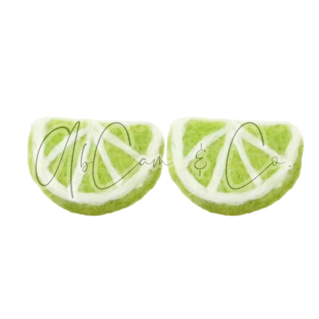 Lime Felt Slice Earrings and Hair Clips