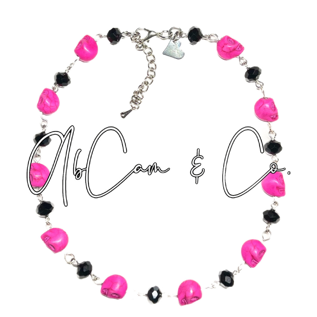 Exclusive #16 Hot Pink Skulls Choker Style Necklace or Bracelet