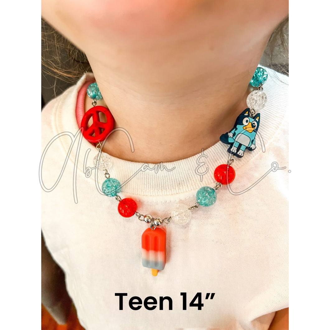 Exclusive #53 Sisters, Bomb Pops Red, White and Blue Bubblegum Style Necklace & Bracelet Set