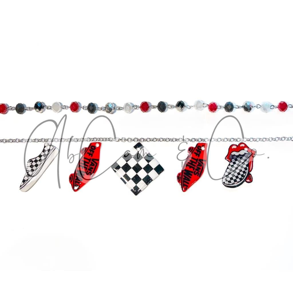 15” Red & Black Skater Necklace on Silver Rolo Chain