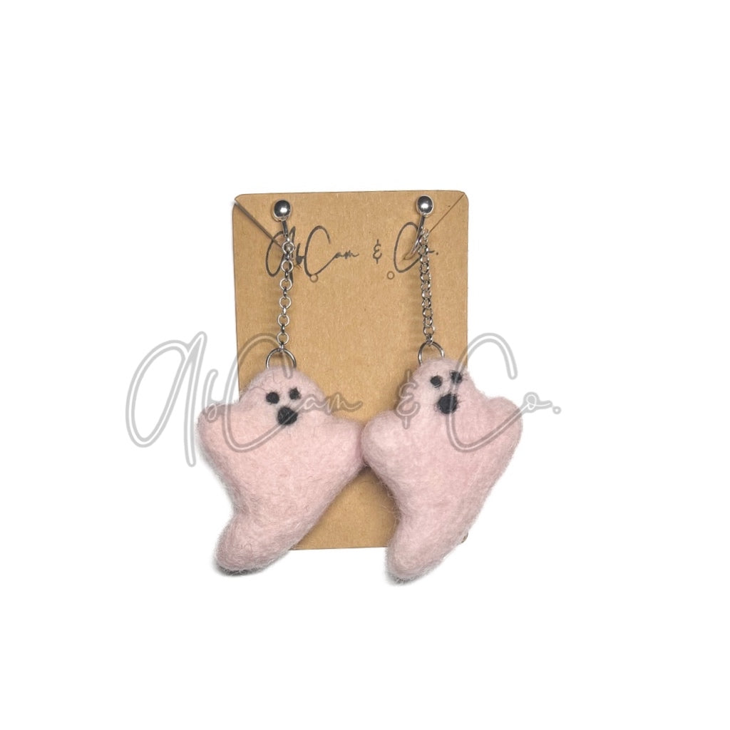 Small Pink Ghost Felt Earrings and Hair Clips