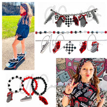Load image into Gallery viewer, 15” Red &amp; Black Skater Charm Necklace or Bracelet on Silver Rolo Chain
