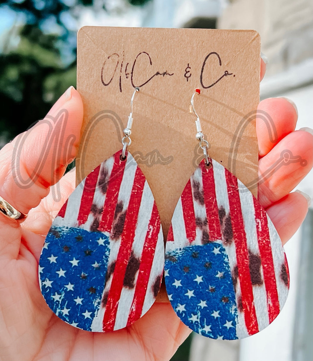 Old Glory & Cowhide Teardrop Earrings