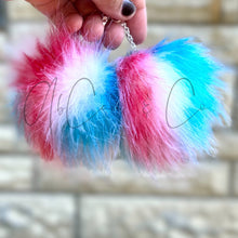 Load image into Gallery viewer, Hand Dyed Bomb Pop Faux Fur Pom Earrings and Hair Poms
