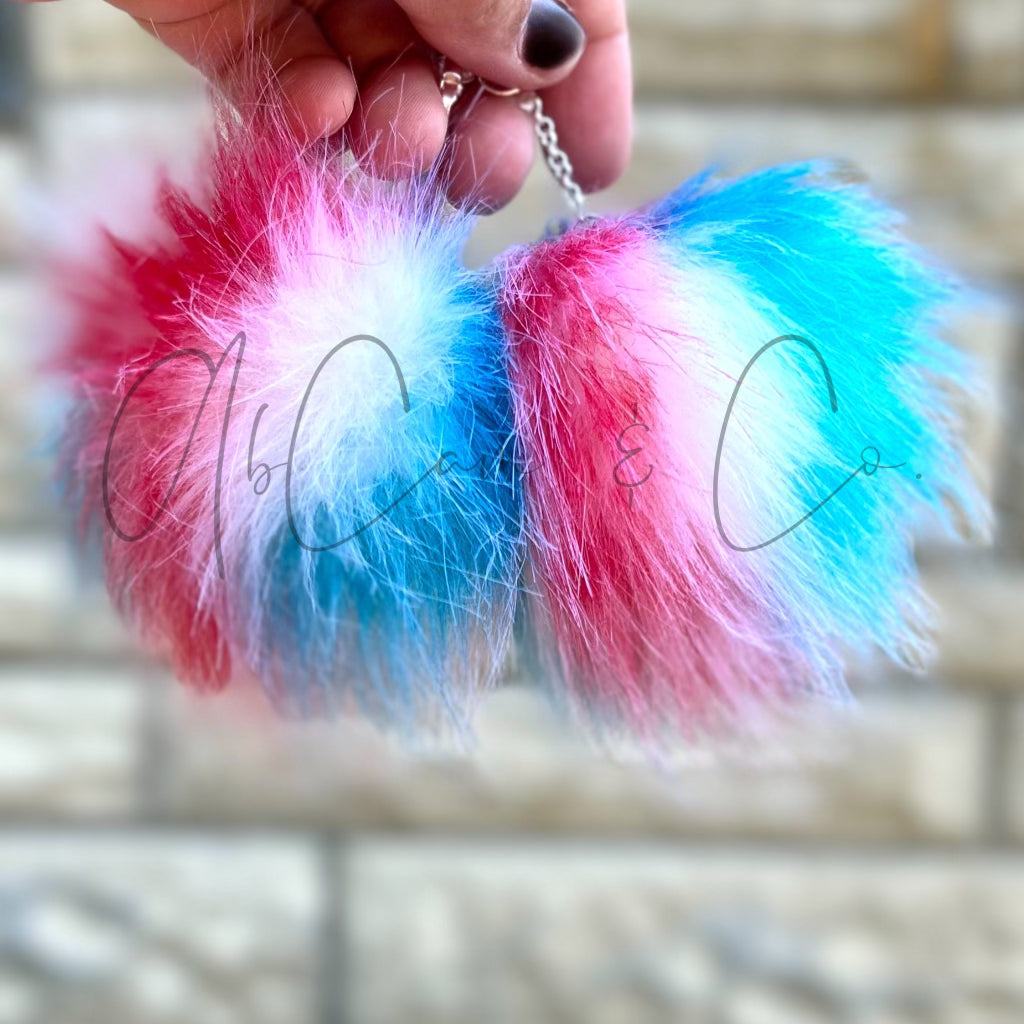 Hand Dyed Bomb Pop Faux Fur Pom Earrings and Hair Poms