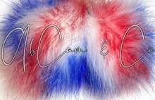 Load image into Gallery viewer, Hand Dyed RW&amp;B Faux Fur Pom Earrings and Hair Poms

