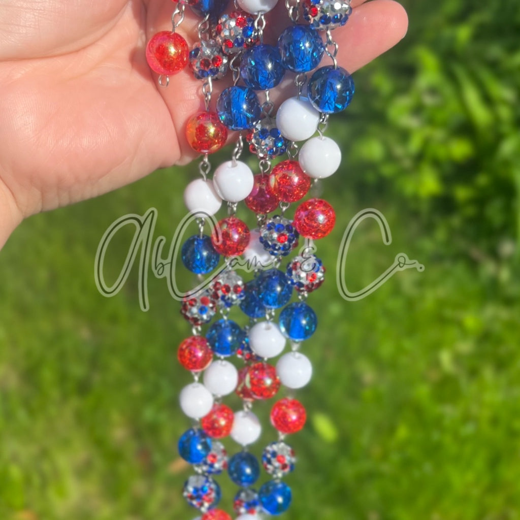 Red, White, & Bling Bubblegum Choker Style Necklace
