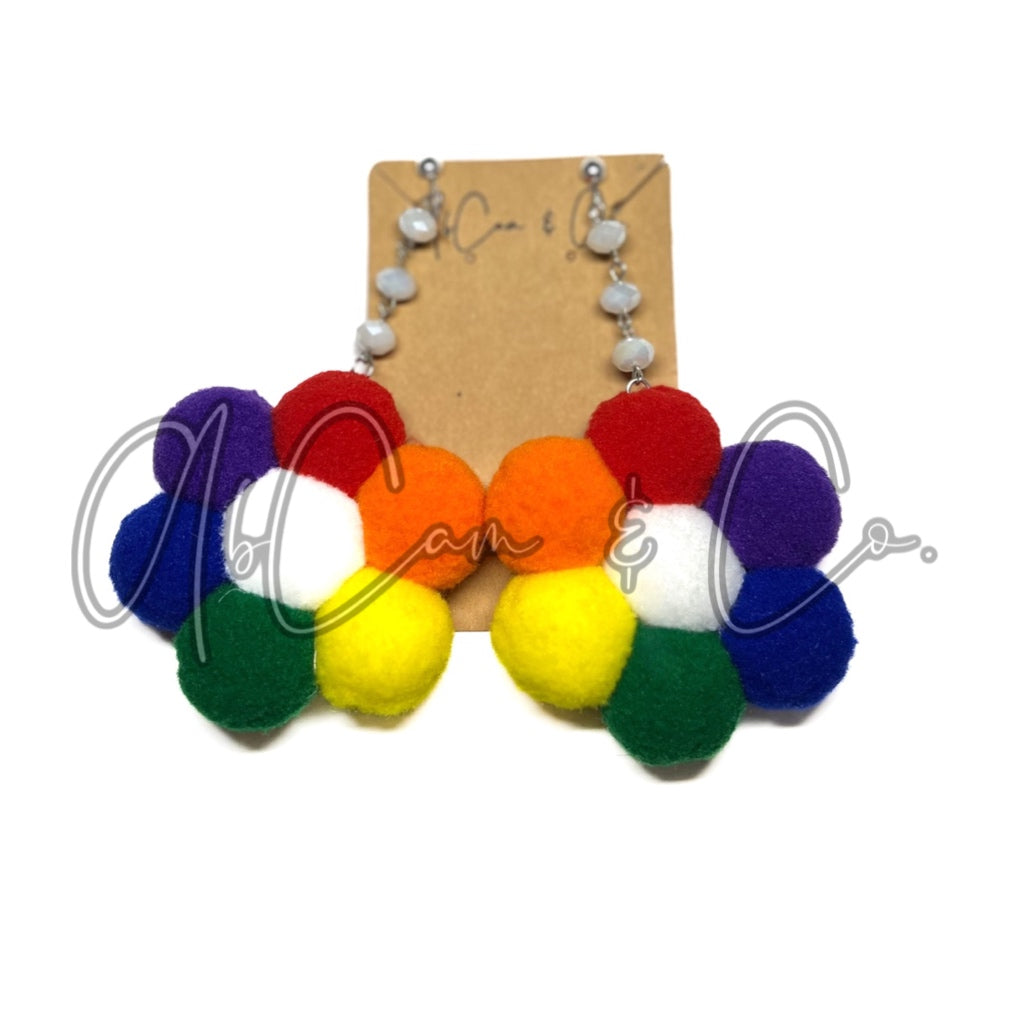 Rainbow Daisy Pom Earrings