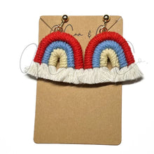 Load image into Gallery viewer, Macrame Red White &amp; Cream Boho Rainbow Earrings

