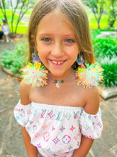 Load image into Gallery viewer, Iridescent Butterfly Tinsel Pom Earrings
