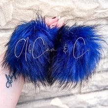 Load image into Gallery viewer, EXTRA Large Royal Blue Black Tipped Faux Fur Fluffy Pom Earrings
