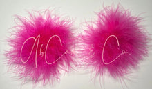 Load image into Gallery viewer, Hot Pink Mini &amp; Regular Size Fluffy Pom Earrings / Regular Size Puffy Pom Hair Clips
