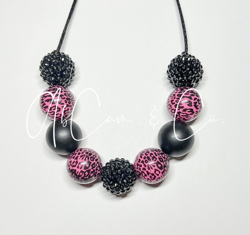 Pink and Black Leopard Bling Necklace