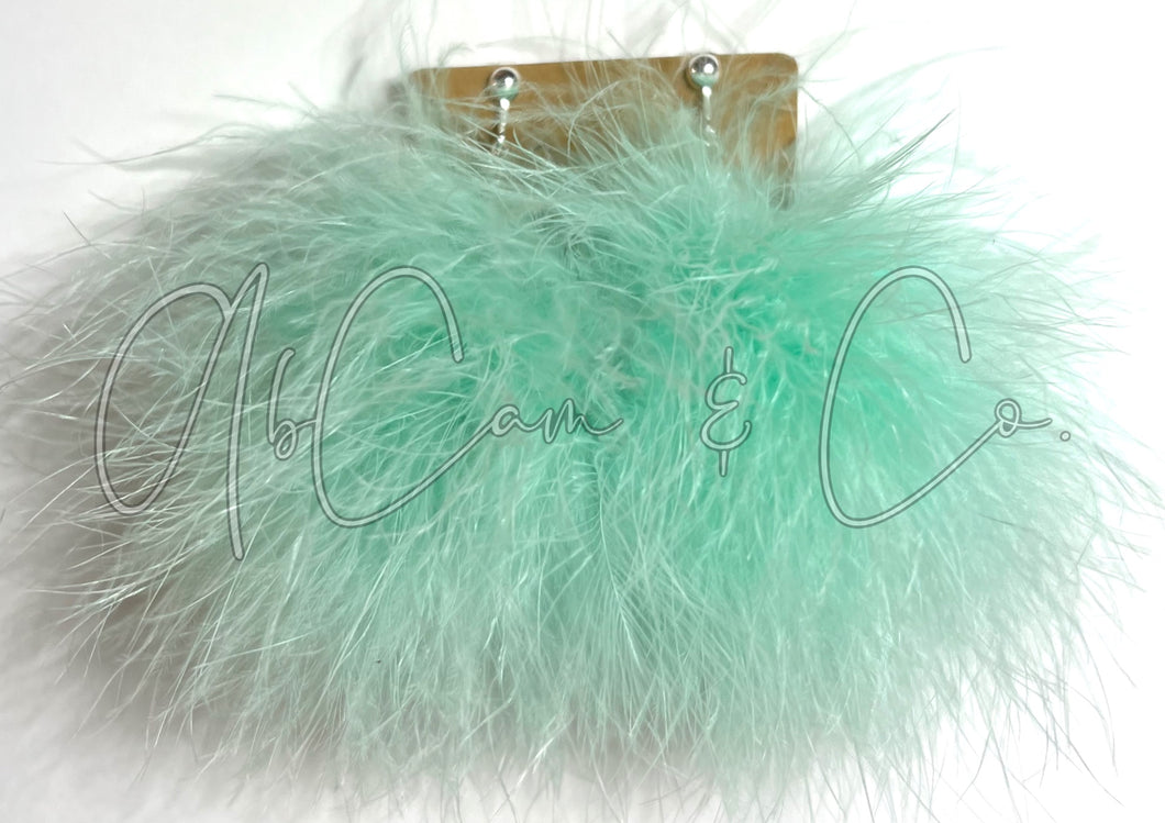Mint Regular Size Fluffy Pom Earrings / Regular Size Puffy Pom Hair Clips