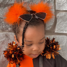 Load image into Gallery viewer, Orange &amp; Black Tinsel Pom Earrings/Hair Clips
