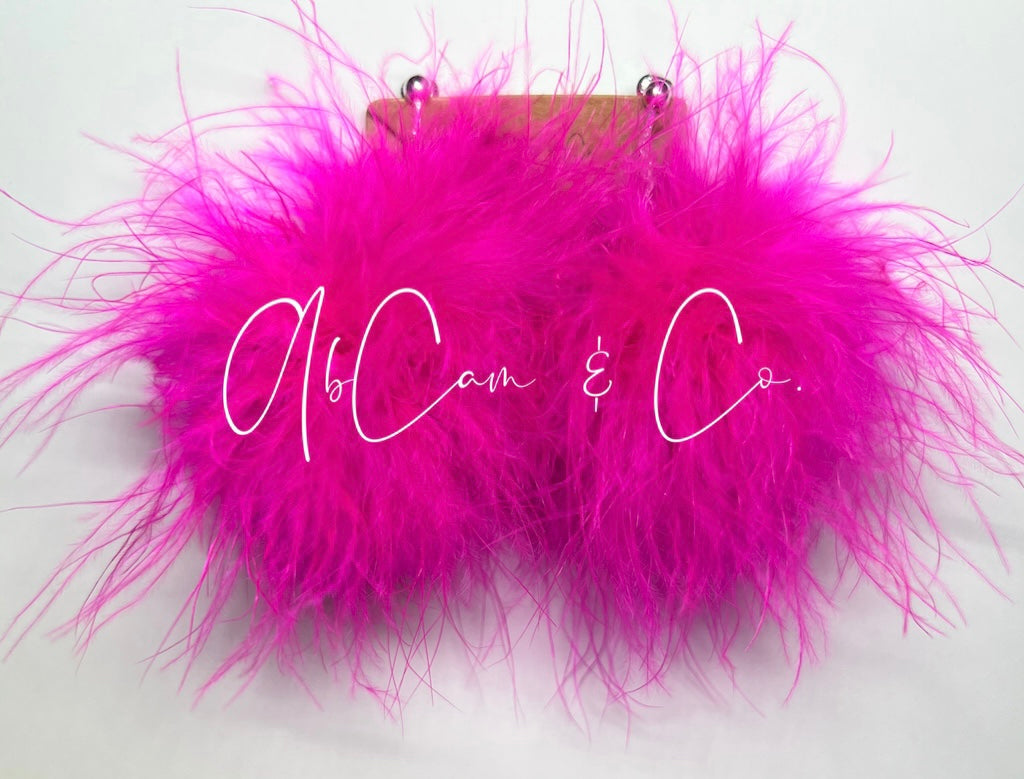 Highliter Pink Regular Size Fluffy Pom Earrings / Regular Size Puffy Pom Hair Clips