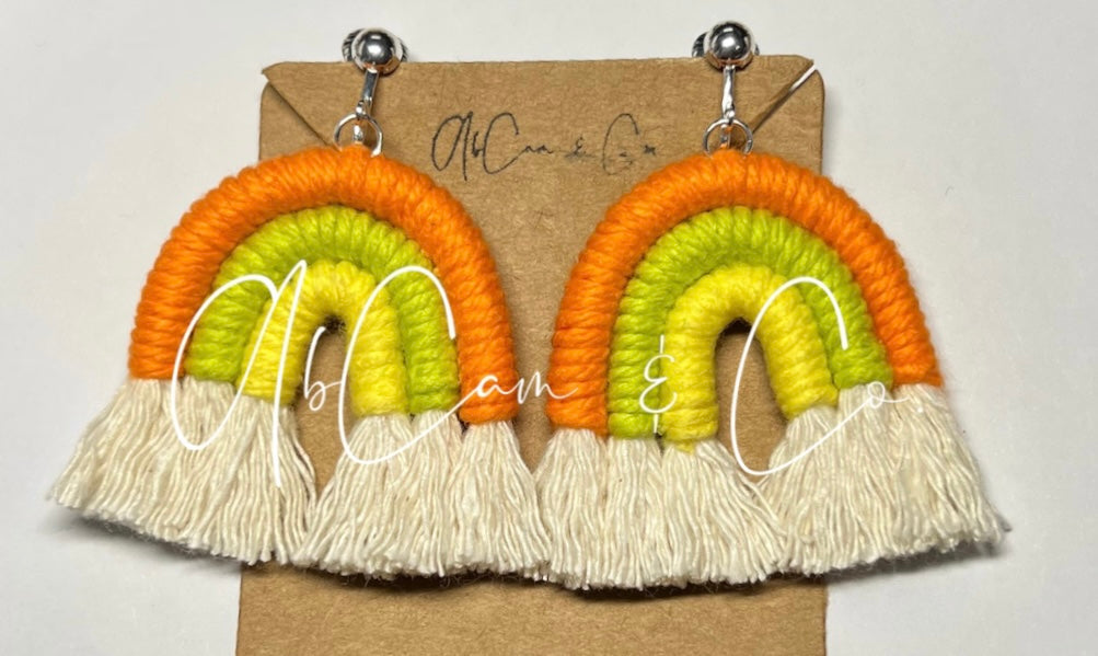 Macrame Citrus Boho Rainbow Earrings