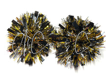 Load image into Gallery viewer, Black, Gold, and Silver Tinsel Pom Earrings / Tinsel Pom Hair Clips
