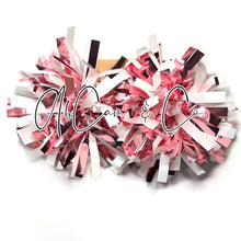 Load image into Gallery viewer, Pink &amp; White Tinsel Pom Earrings / Tinsel Pom Hair Clips
