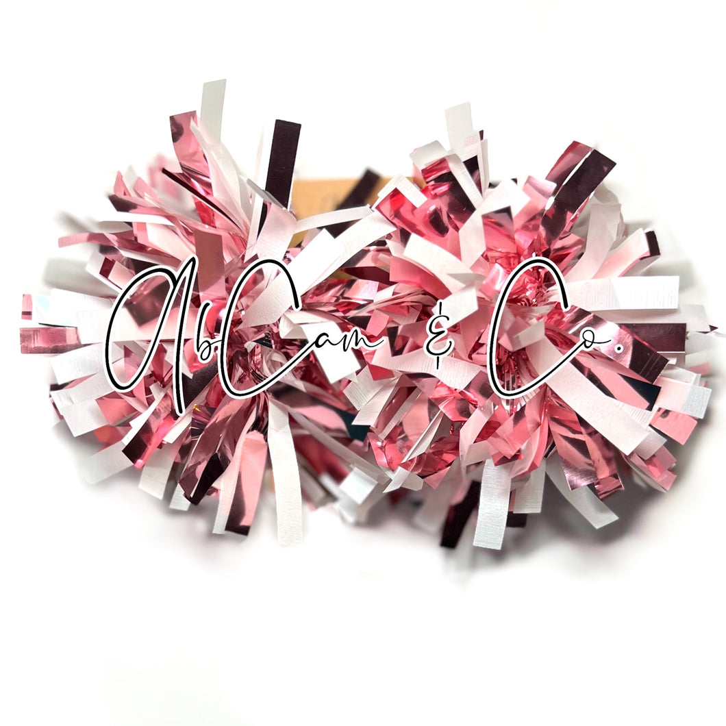 Pink & White Tinsel Pom Earrings / Tinsel Pom Hair Clips