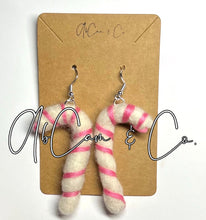 Load image into Gallery viewer, Felt Pink Candy Cane Earrings
