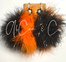 Load image into Gallery viewer, Sparkly Black Orange Large Size Fluffy Pom Earrings / Large Puffy Pom Hair Clips
