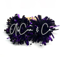 Load image into Gallery viewer, Black &amp; Purple Tinsel Pom Earrings/Hair Clips
