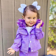 Load image into Gallery viewer, Shades of Purple Regular Size Fluffy Pom Earrings / Regular Size Puffy Pom Hair Clips
