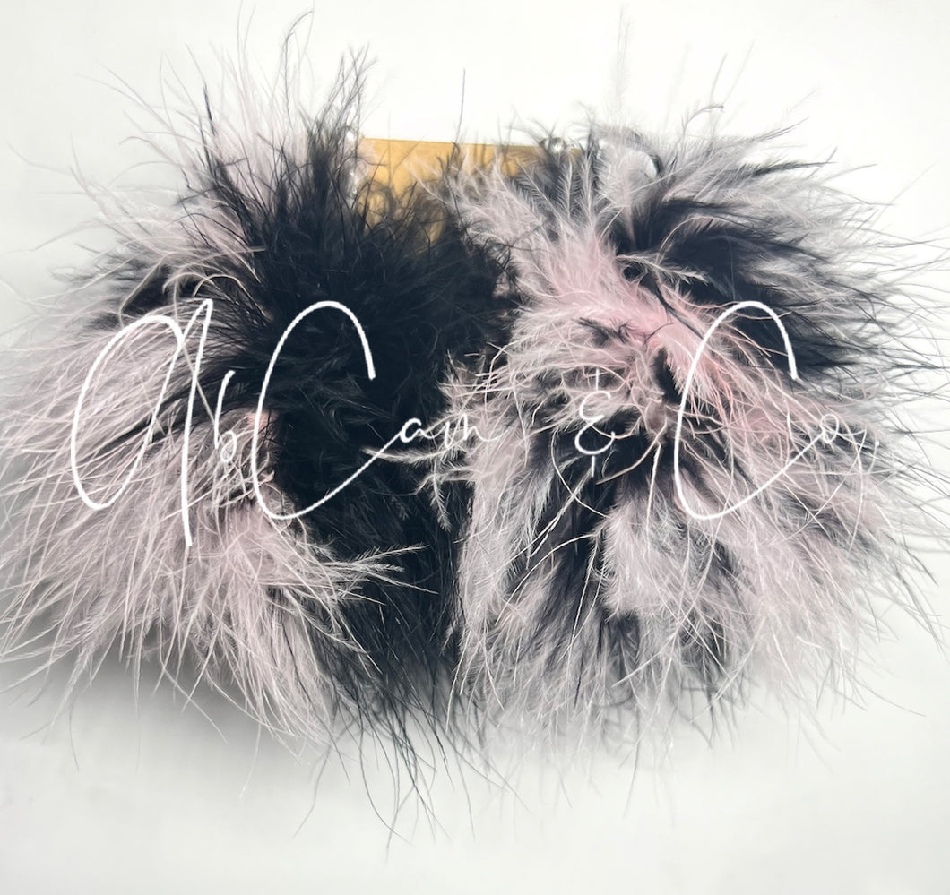 EXTRA Large Black and Light Pink Fluffy Pom Earrings/ Puffy Pom Hair Clips