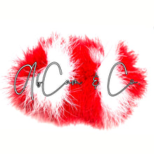 Load image into Gallery viewer, Red &amp; White Fluffy Pom Earrings &amp; Puffy Pom Hair Clips
