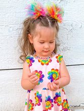 Load image into Gallery viewer, Bright Tie Dye Regular Size Fluffy Pom Earrings / Puffy Pom Hair Clips
