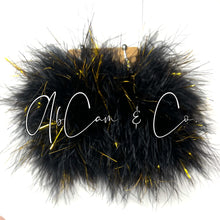 Load image into Gallery viewer, Black &amp; Gold Fluffy Pom Earrings / Regular Size Puffy Pom Hair Clips
