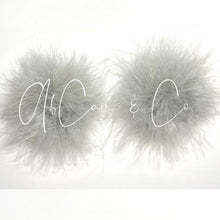 Load image into Gallery viewer, Light Gray Regular Size Fluffy Pom Earrings / Regular Size Puffy Pom Hair Clips
