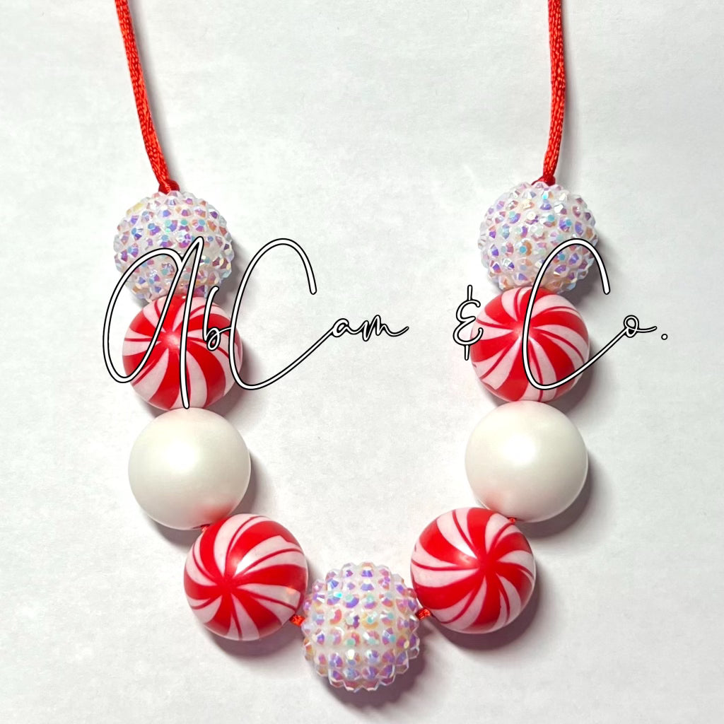 Peppermint Swirl Bling Bubblegum Style Necklace