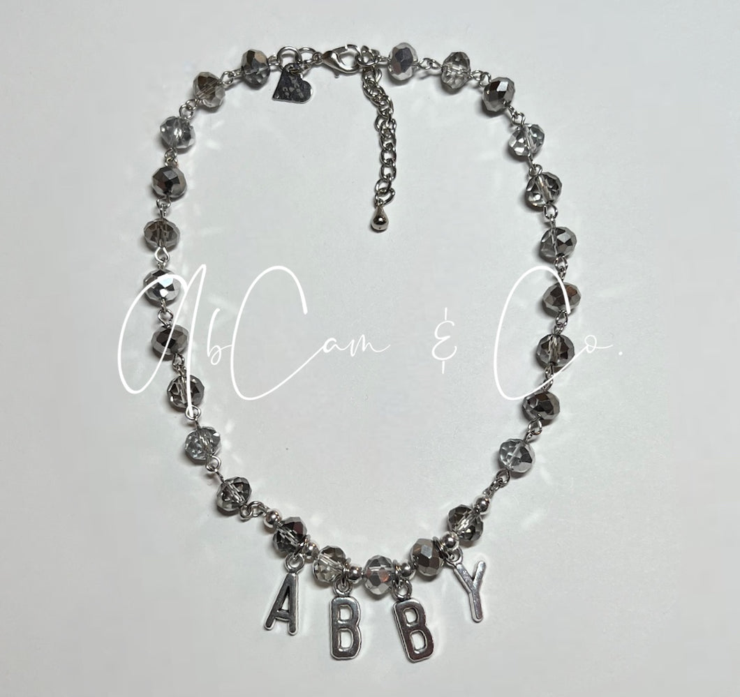 Silver Diamond Choker Style Name Necklace and Bracelet