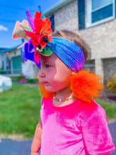 Load image into Gallery viewer, Bright Orange Regular &amp; Mini Size Fluffy Pom Earrings / Regular Size Puffy Pom Hair Clips
