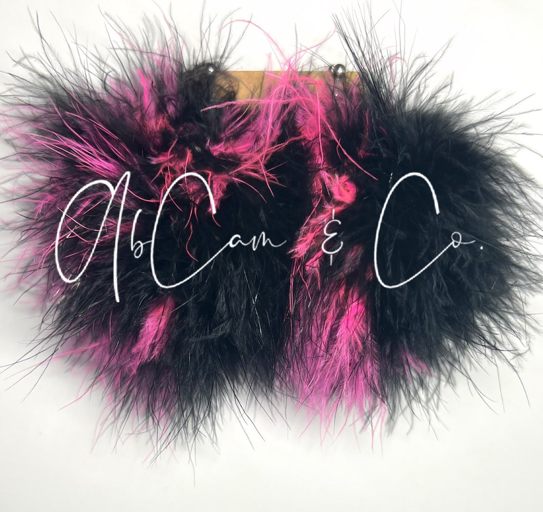 EXTRA LARGE Black and Hot Pink Fluffy Pom Earrings / Large Puffy Pom Hair Clips
