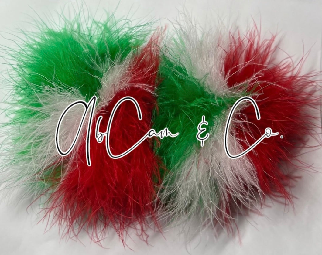 Red, White, & Green Fluffy Pom Earrings & Puffy Pom Hair Clips