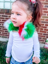 Load image into Gallery viewer, Red, White, &amp; Green Fluffy Pom Earrings &amp; Puffy Pom Hair Clips
