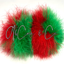 Load image into Gallery viewer, Red &amp; Green Fluffy Pom Earrings &amp; Puffy Pom Hair Clips
