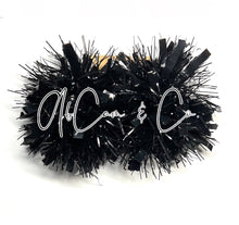 Load image into Gallery viewer, Black Tinsel Pom Earrings &amp; Hair Clips
