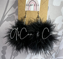 Load image into Gallery viewer, Black Regular &amp; Mini Size Fluffy Pom Earrings / Regular Size Puffy Pom Hair Clips
