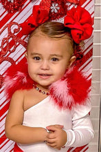 Load image into Gallery viewer, Red &amp; White Fluffy Pom Earrings &amp; Puffy Pom Hair Clips
