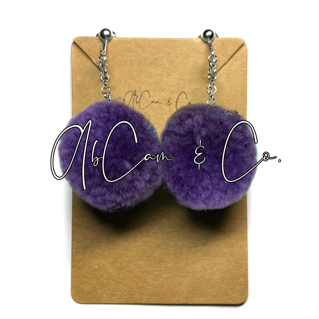 Purple Mini Pom Pom Earrings