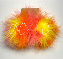 Load image into Gallery viewer, Neon Sunrise Regular &amp; Extra Large Size Fluffy Pom Earrings / Regular Size Puffy Pom Hair Clips
