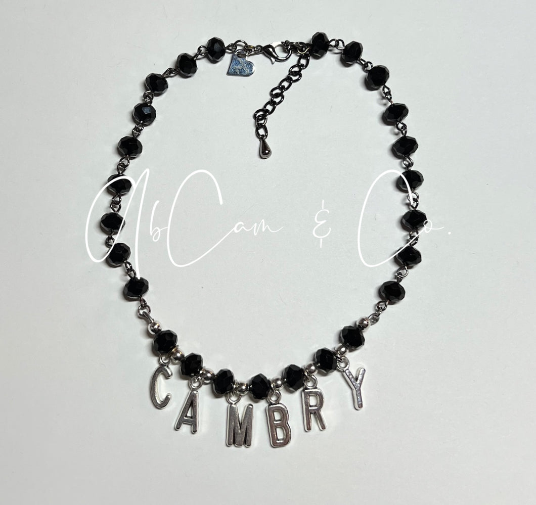 Pure Black Choker Style Name Necklace and Bracelet